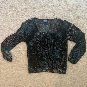 Guess Black & Teal Animal Print Blouse Size Medium